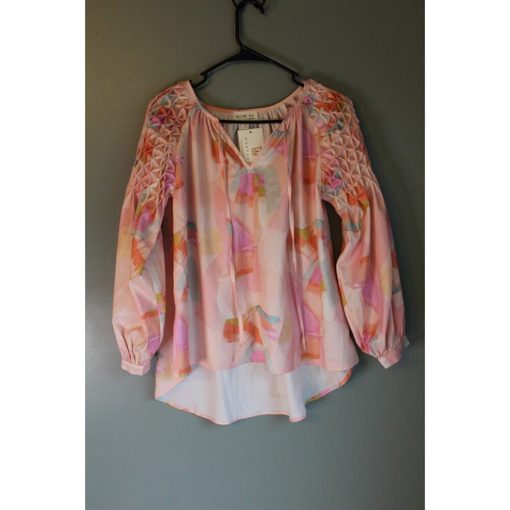 Blouse Watercolor Smock Pink Multicolor Before You With Love Size Small NWT